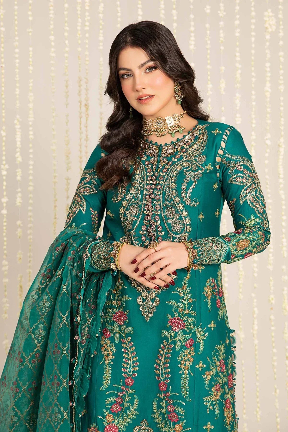 Embroidered Cotton Satin Suit | CST-805