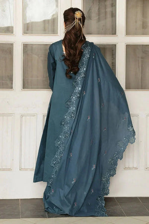 AQUA COBALT - 3 PC EMBROIDERED LAWN SUIT - NEW NAMAL PRET