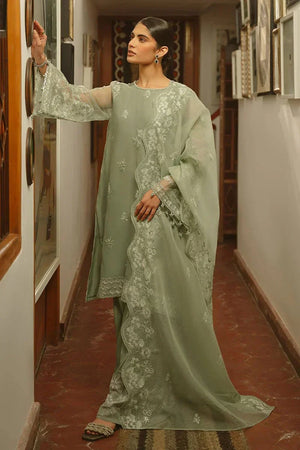 GREEN LILY - 4 PIECE EMBROIDERED ORGANZA SUIT - NEW NAMAL PRET