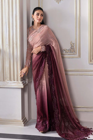 Unstitched Embroidered Chiffon Saree | BD - 3001 - NEW NAMAL PRET