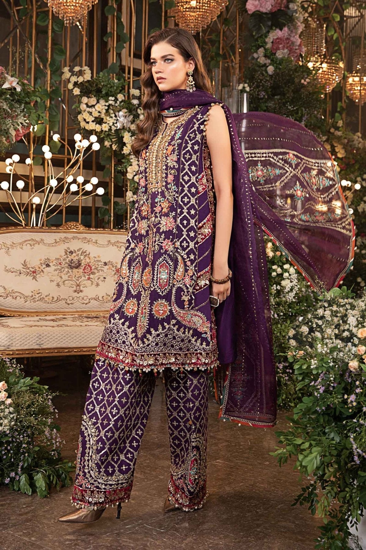 3 Piece Embroidered Raw Silk Suit | BD - 2903 - NEW NAMAL PRET