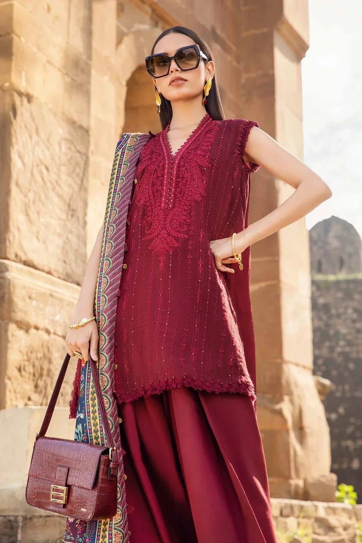 3 Piece Printed Linen Suit | MPT - 2407 - B - NEW NAMAL PRET