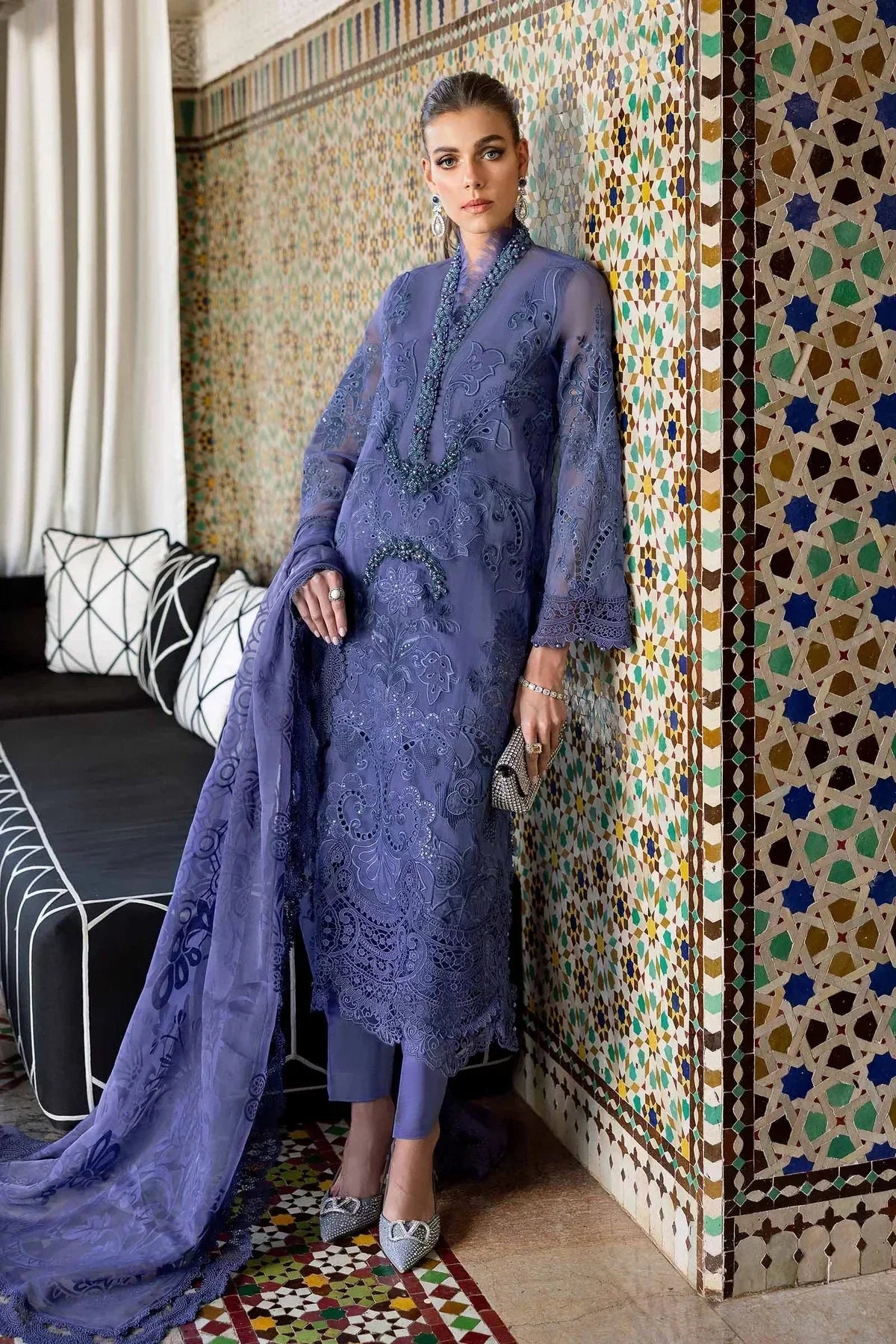 3 Piece stitched Embroidered Organza Suit | D - 2506 - B - NEW NAMAL PRET