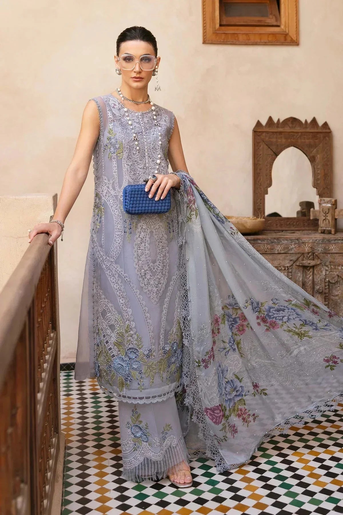 3 Piece stitched Embroidered Organza Suit | D - 2509 - B - NEW NAMAL PRET