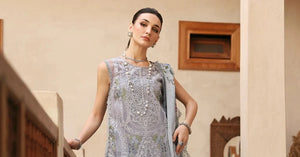 3 Piece stitched Embroidered Organza Suit | D - 2509 - B - NEW NAMAL PRET
