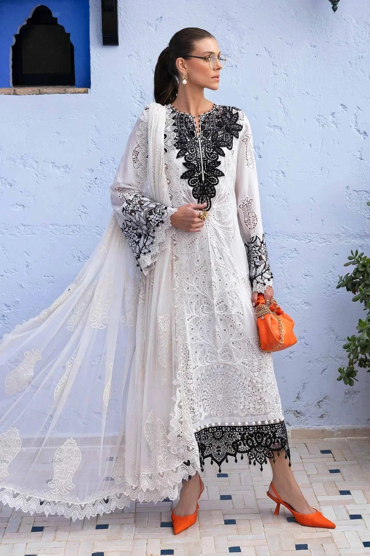 3 Piece stitched Embroidered Paper Cotton Suit | D - 2505 - A - NEW NAMAL PRET