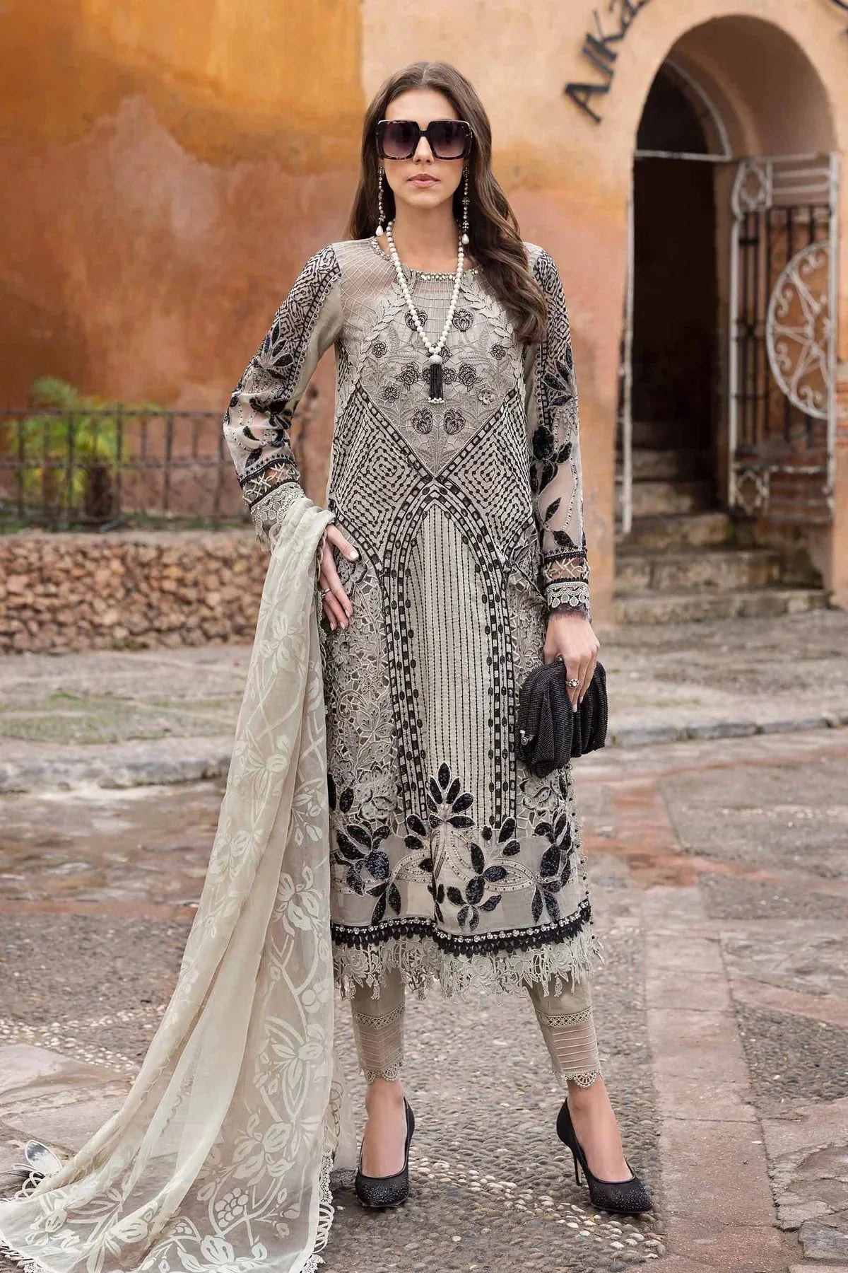 3 Piece stitched Embroidered Paper Cotton Suit | D - 2510 - B - NEW NAMAL PRET
