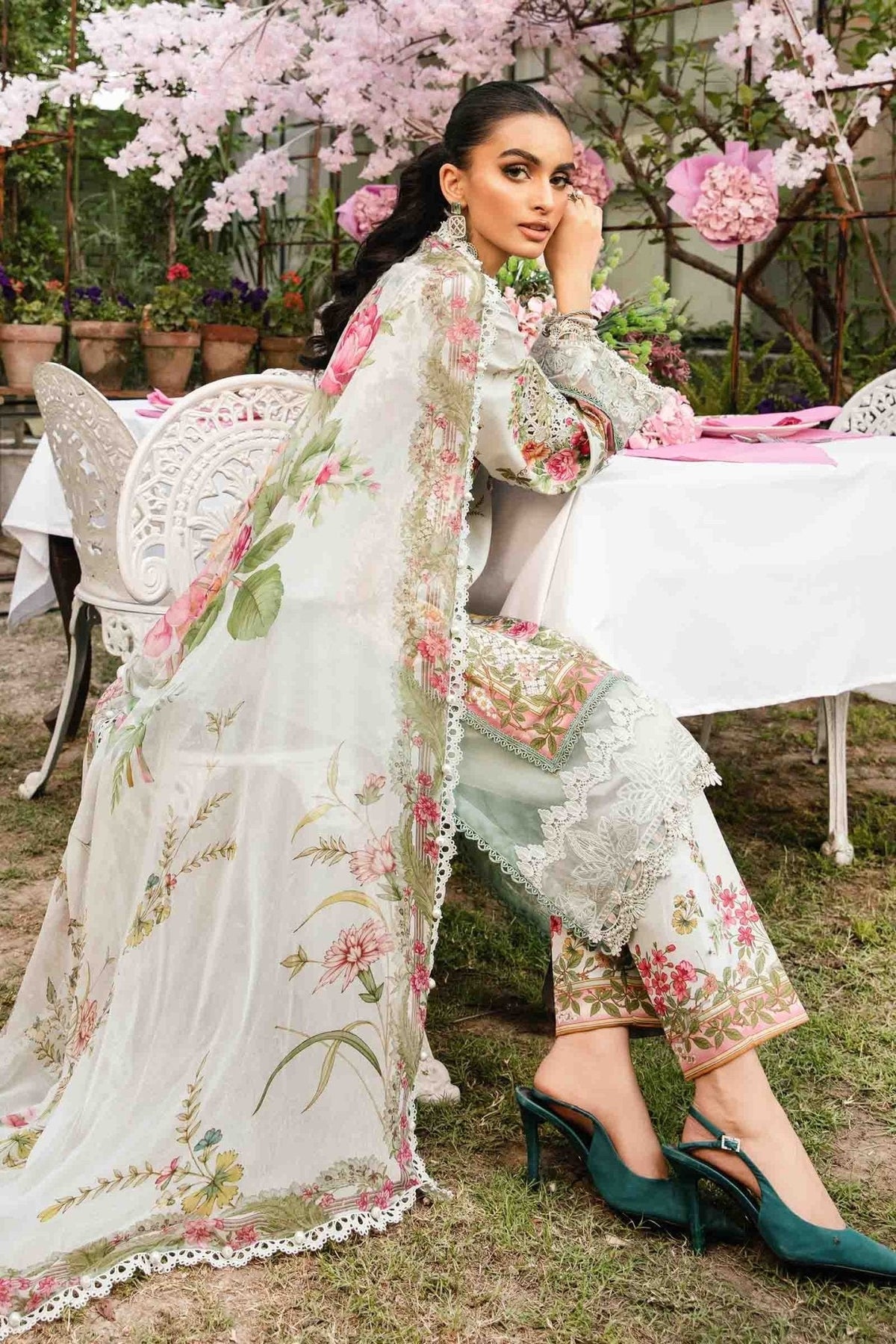 3 Piece Unstitched Embroidered Lawn Suit | MPT - 2605 - B - NEW NAMAL PRET