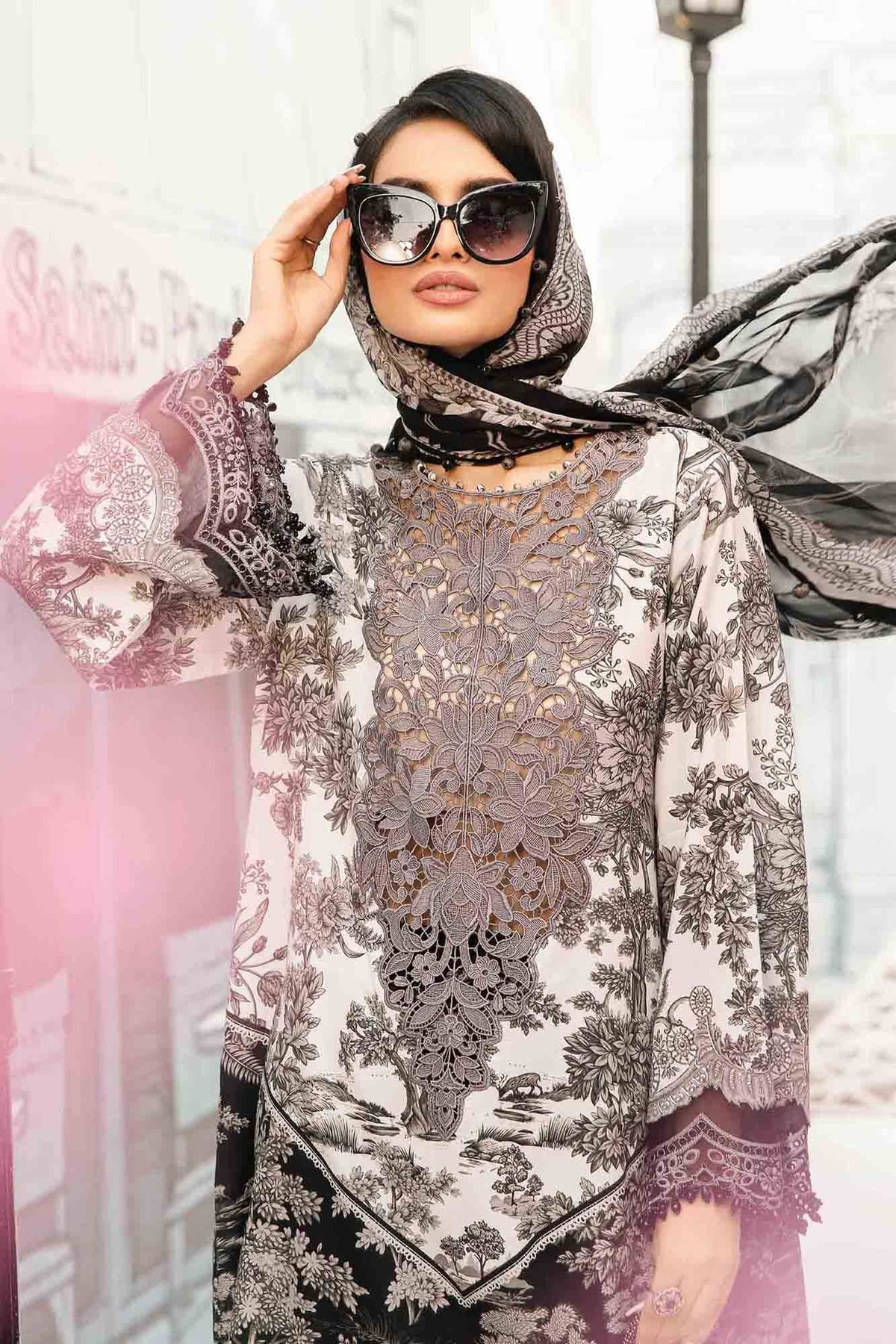 3 Piece Unstitched Embroidered Lawn Suit | MPT - 2608 - B - NEW NAMAL PRET