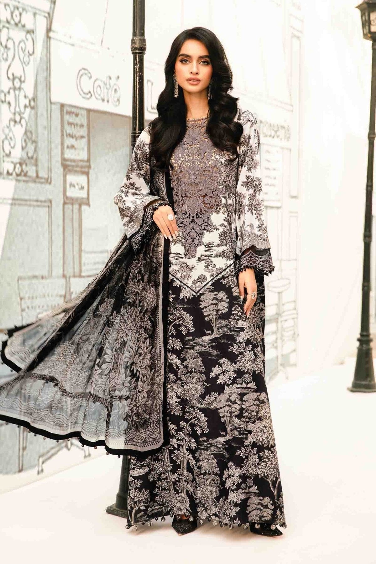 3 Piece Unstitched Embroidered Lawn Suit | MPT - 2608 - B - NEW NAMAL PRET