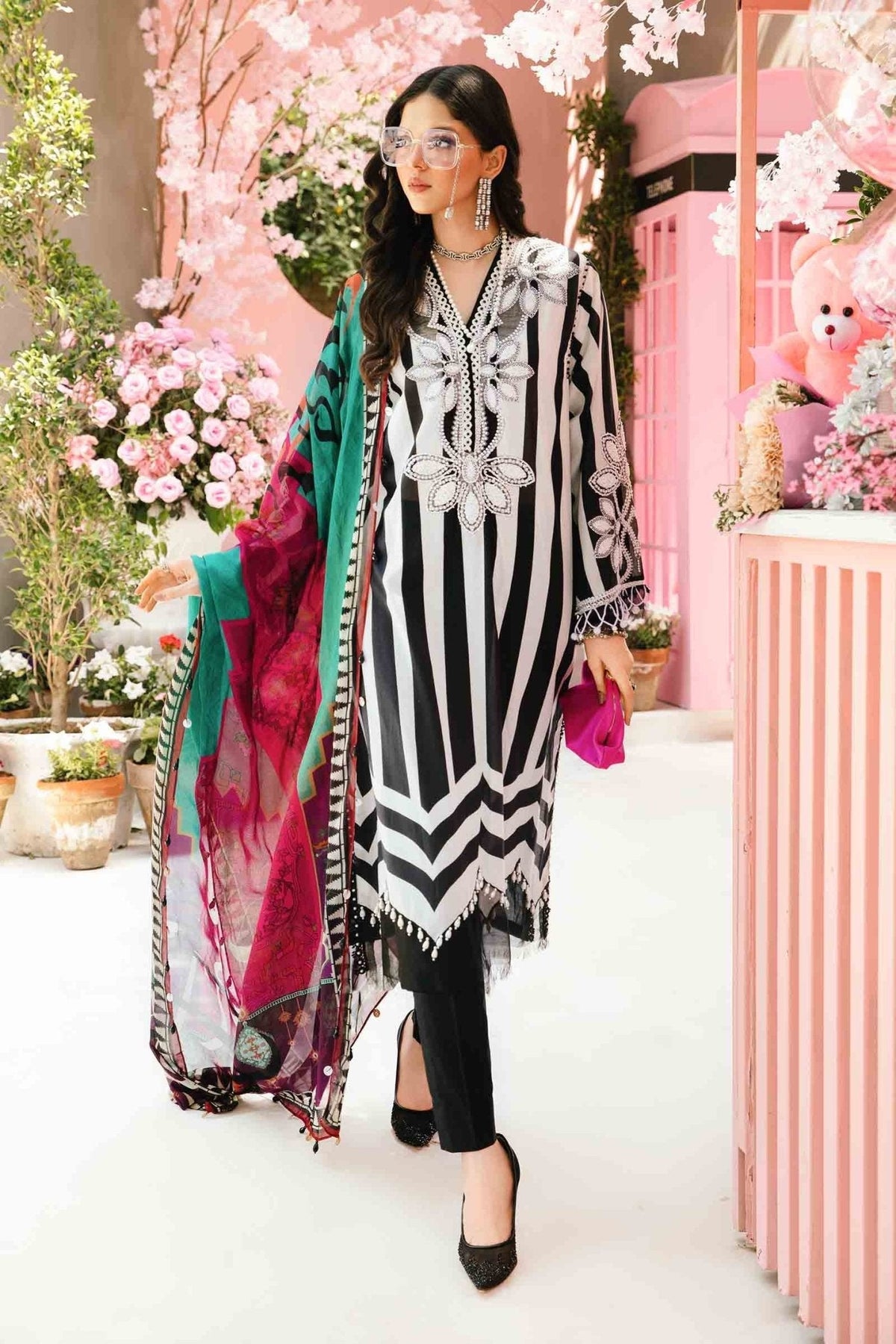 3 Piece Unstitched Embroidered Lawn Suit | MPT - 2609 - B - NEW NAMAL PRET