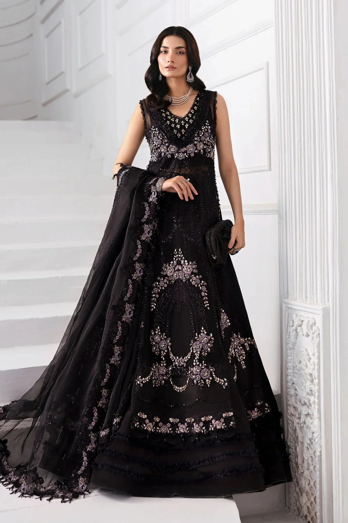 3 Piece Unstitched Embroidered Organza Suit | BD - 3004 - NEW NAMAL PRET