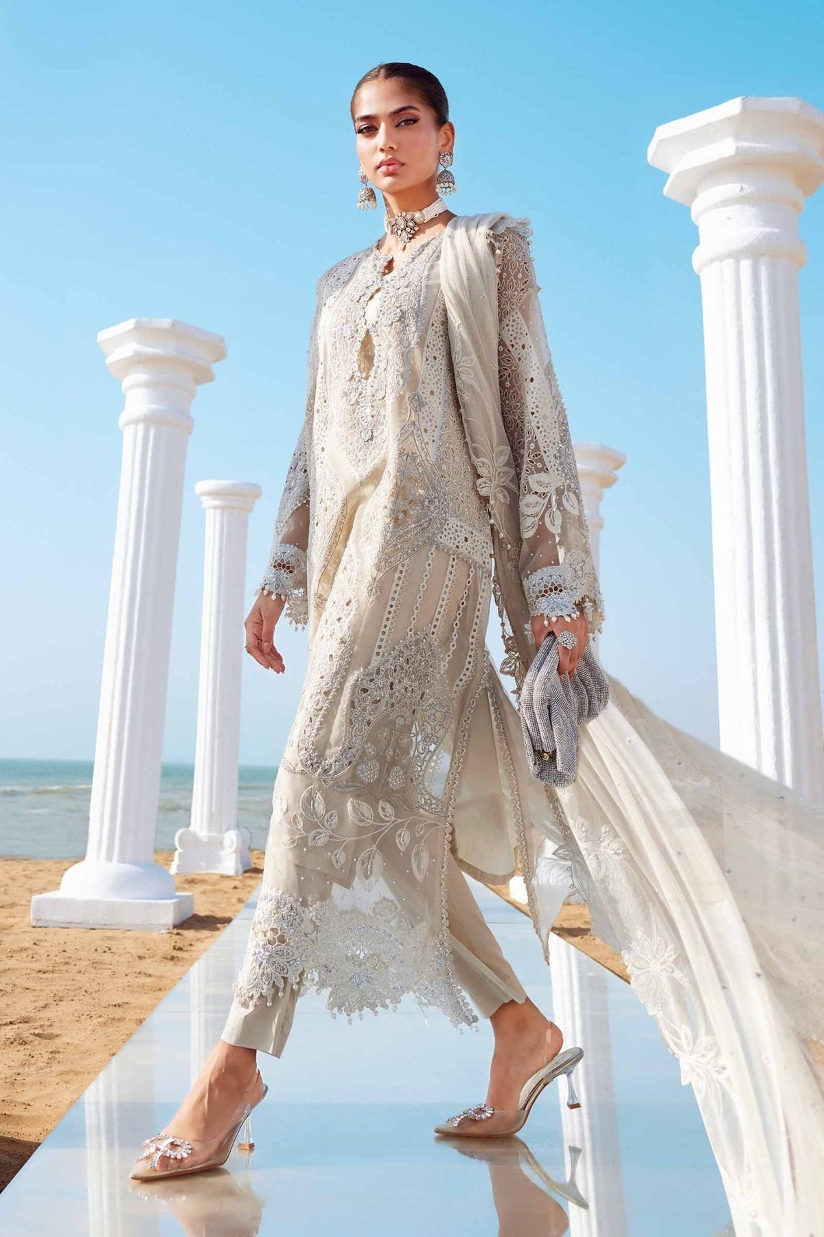 3 Piece Unstitched Embroidered Organza Suit | EID LAWN - 25 - 09 - NEW NAMAL PRET