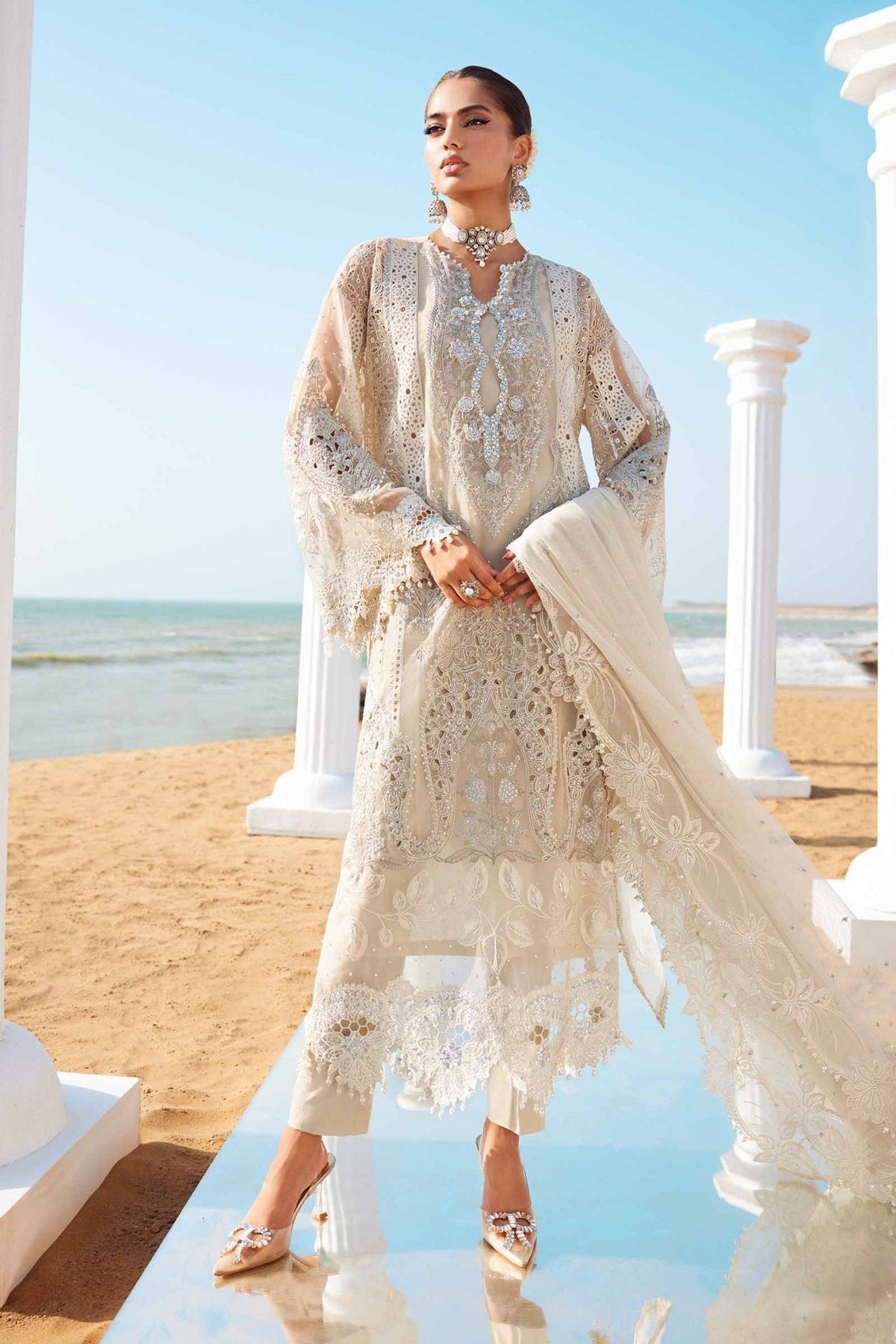 3 Piece Unstitched Embroidered Organza Suit | EID LAWN - 25 - 09 - NEW NAMAL PRET