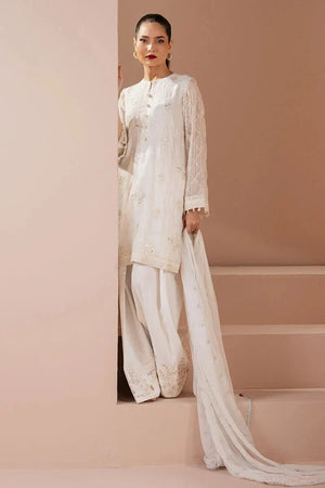 ANTIQUE WHITE - 4 PIECE EMBROIDERED CHIFFON SUIT - NEW NAMAL PRET