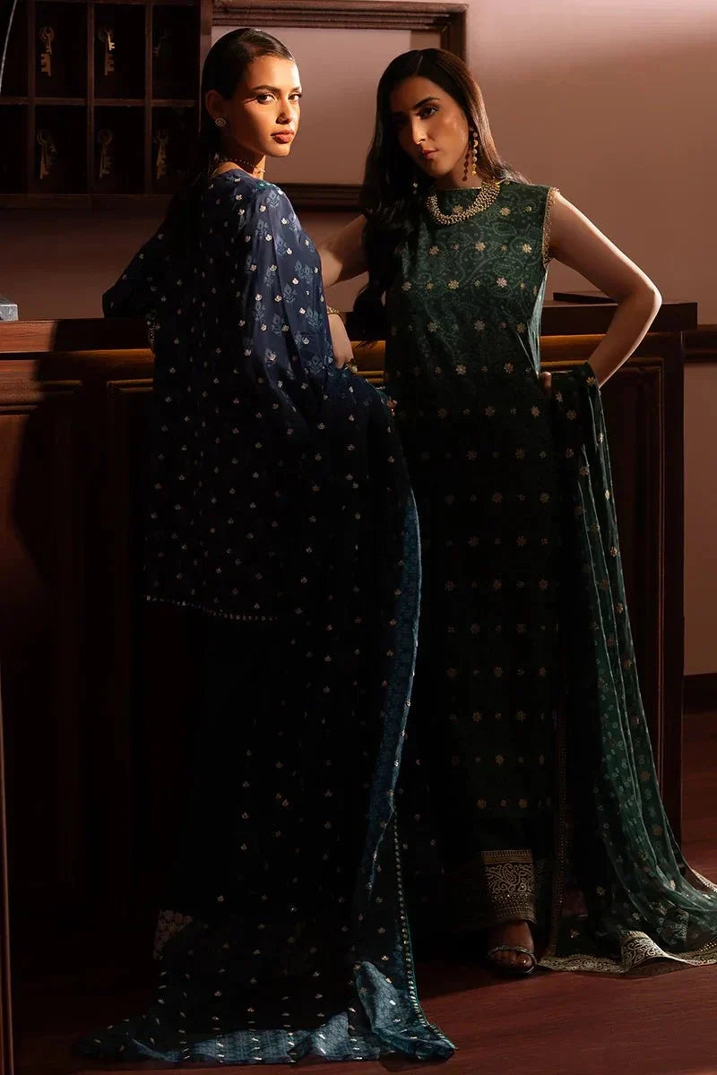AZURE ELEGANCE - 3PC SILK EMBROIDERED SUIT - NEW NAMAL PRET