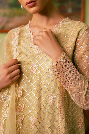 CANARY BUTTER - 4 PIECE EMBROIDERED ORGANZA SUIT - NEW NAMAL PRET