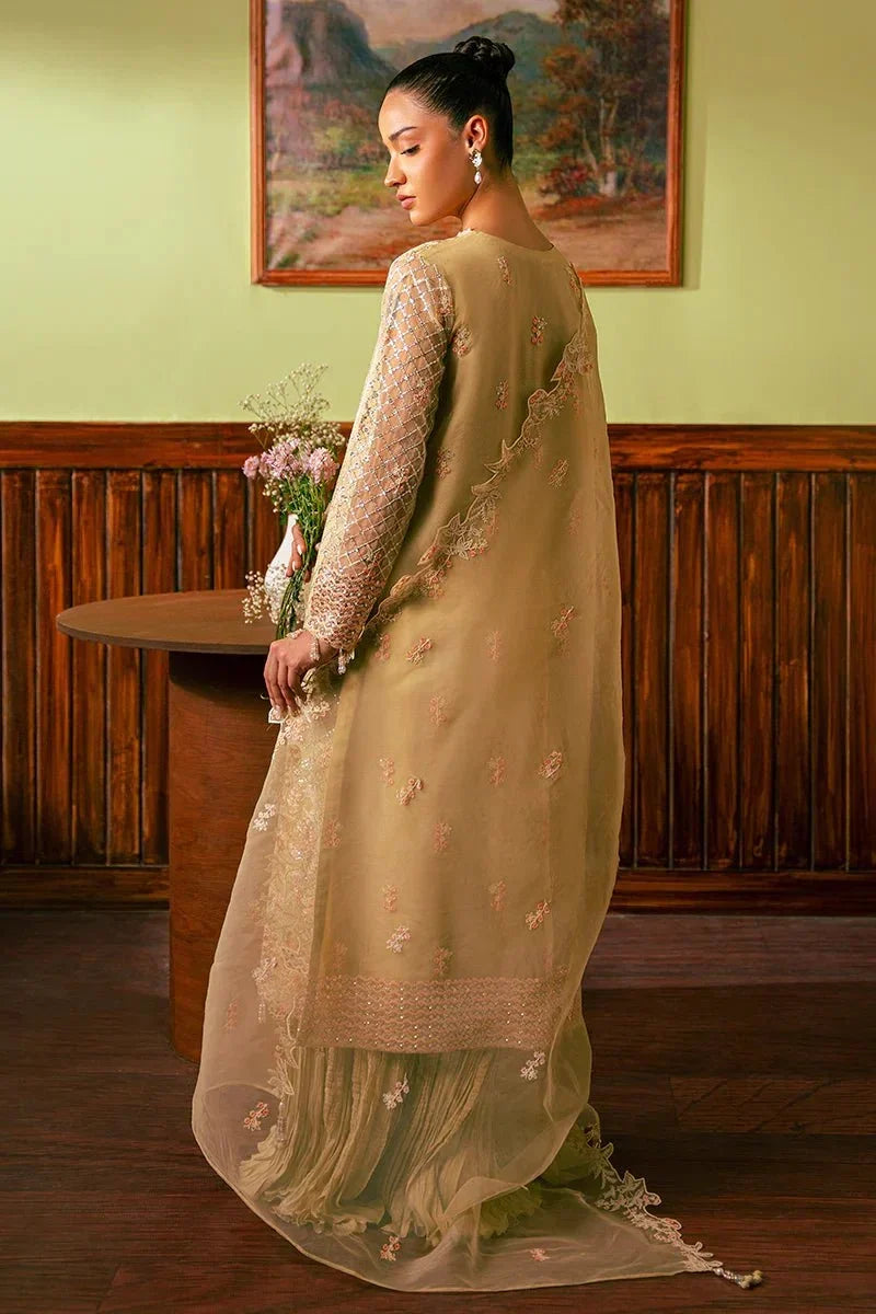 CANARY BUTTER - 4 PIECE EMBROIDERED ORGANZA SUIT - NEW NAMAL PRET