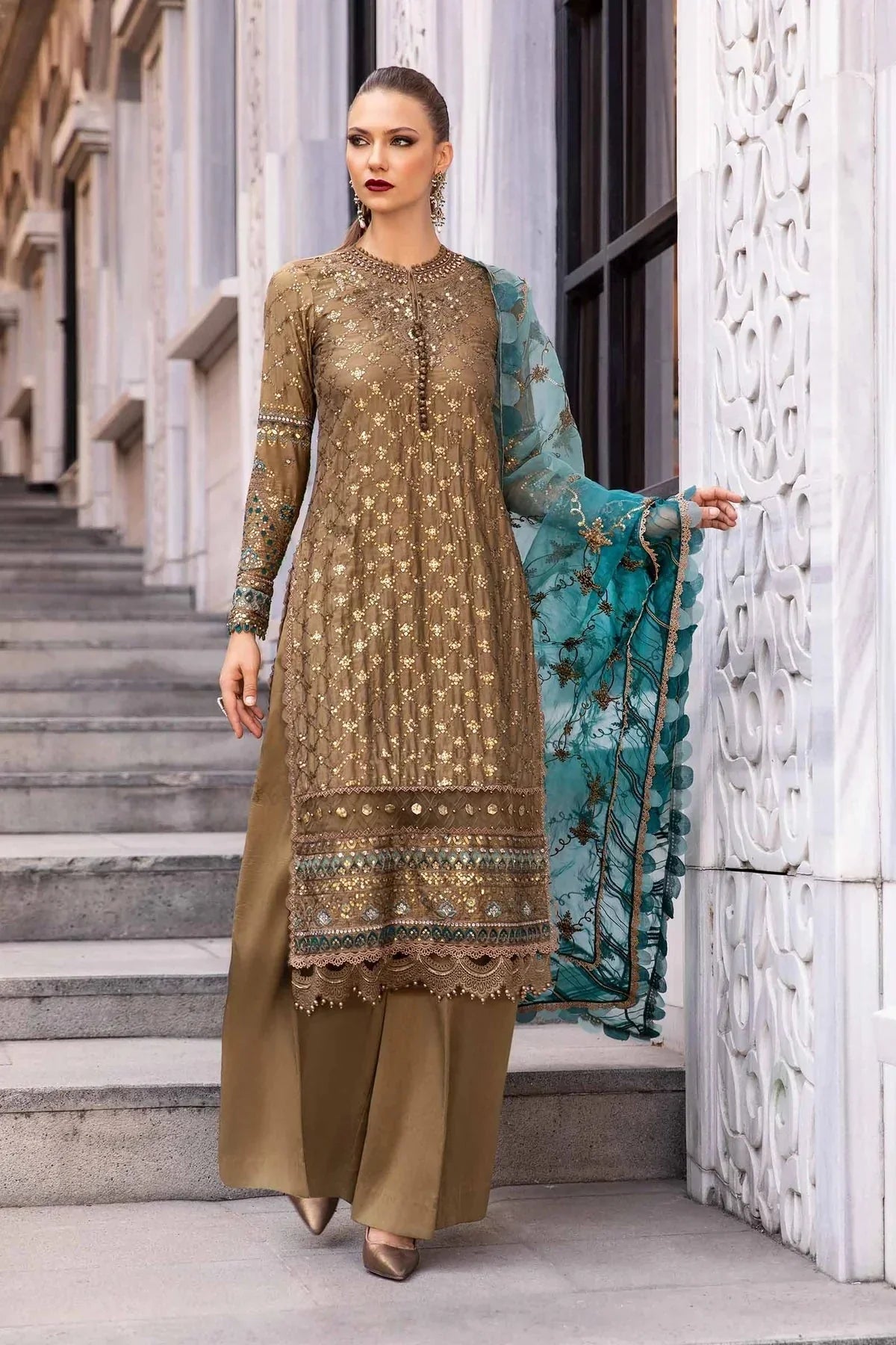 Embroidered Cotton Satin Suit | CST - 808 - NEW NAMAL PRET