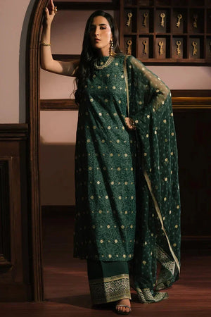 EMERALD MAJESTY - 3PC SILK EMBROIDERED SUIT - NEW NAMAL PRET