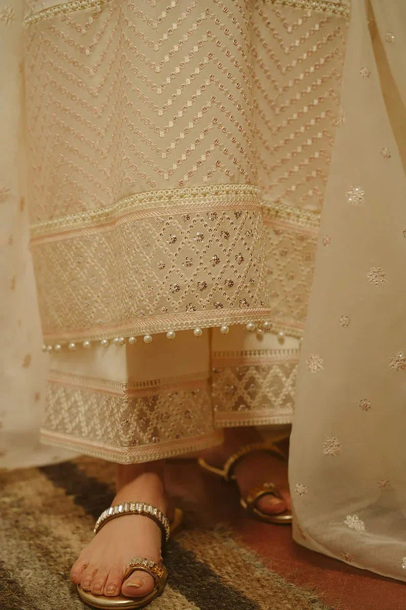 GENTEL GLAZE - 4 PIECE EMBROIDERED SILK SUIT - NEW NAMAL PRET