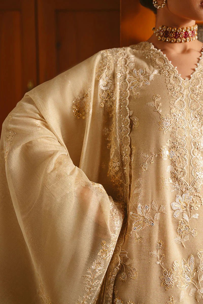 GOLDEN AURA - 4 PIECE EMBROIDERED SILK SUIT - NEW NAMAL PRET