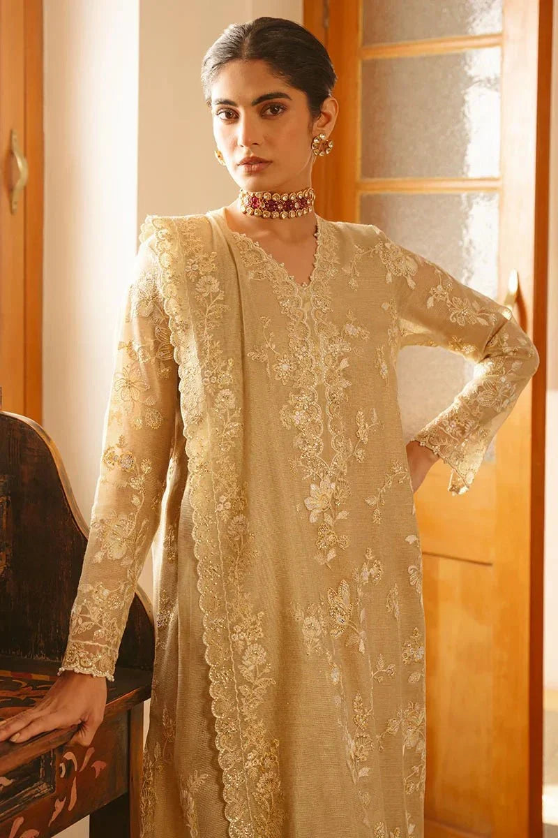GOLDEN AURA - 4 PIECE EMBROIDERED SILK SUIT - NEW NAMAL PRET