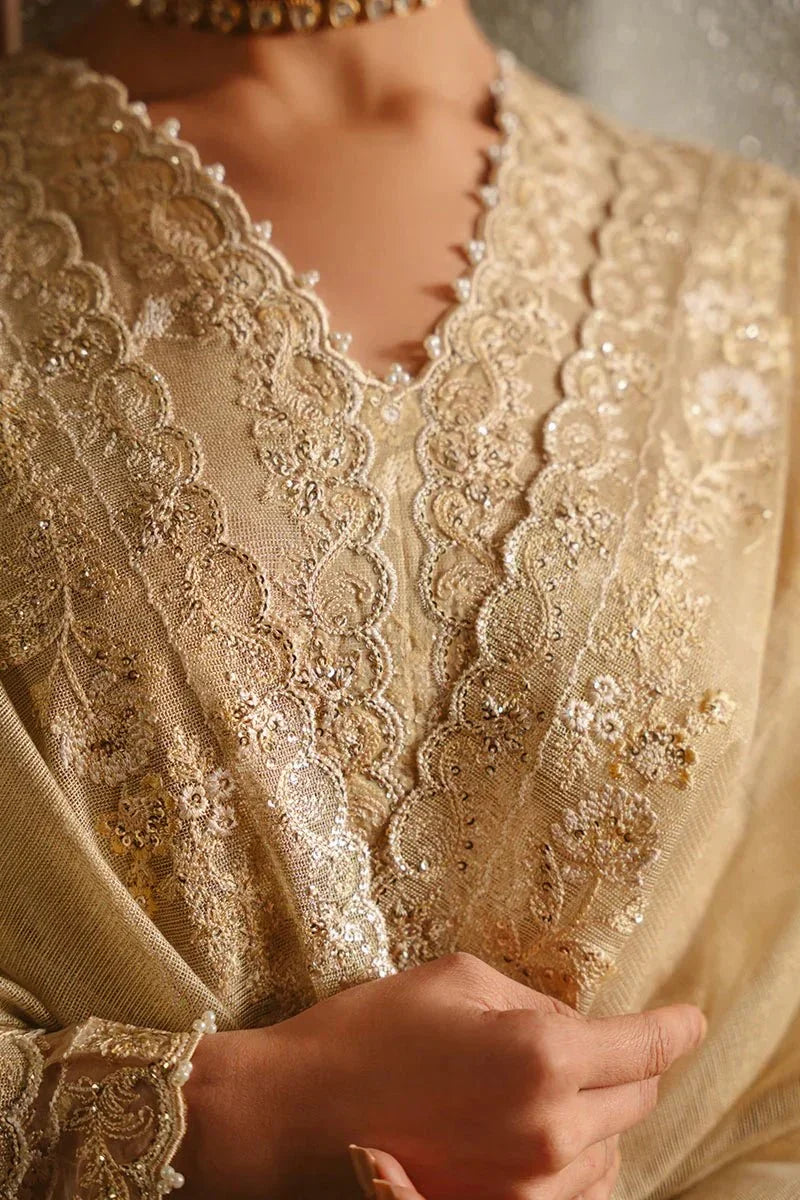 GOLDEN AURA - 4 PIECE EMBROIDERED SILK SUIT - NEW NAMAL PRET
