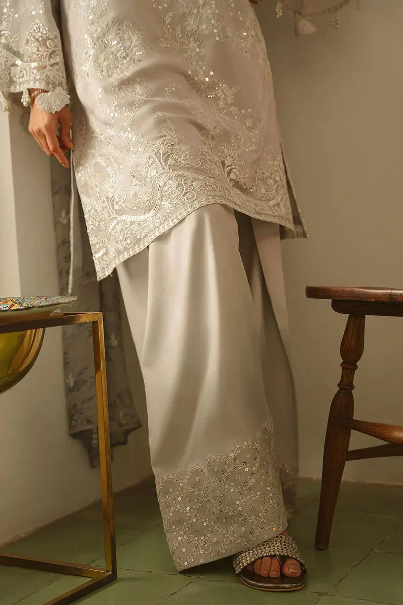 GRAY DAWN - 3 PIECE EMBROIDERED SILK SUIT - NEW NAMAL PRET