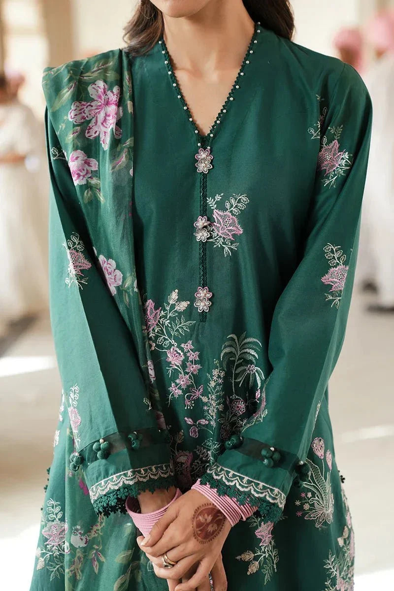 LAUREL GREEN - 3 PC EMBROIDERED LAWN SUIT - NEW NAMAL PRET