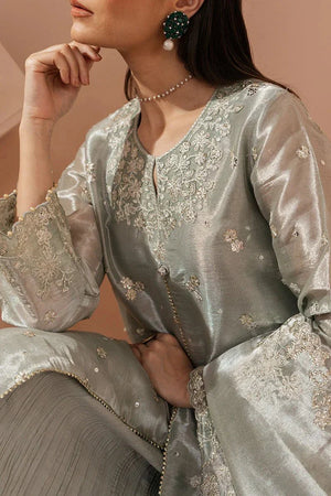 MINT AURA - 4 PIECE EMBROIDERED SILK SUIT - NEW NAMAL PRET