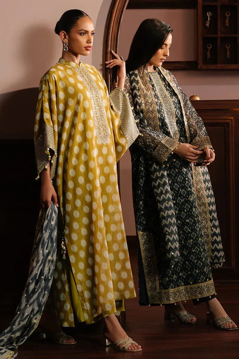 OLIVE DRAB - 4PC NET EMBROIDERED SUIT - NEW NAMAL PRET