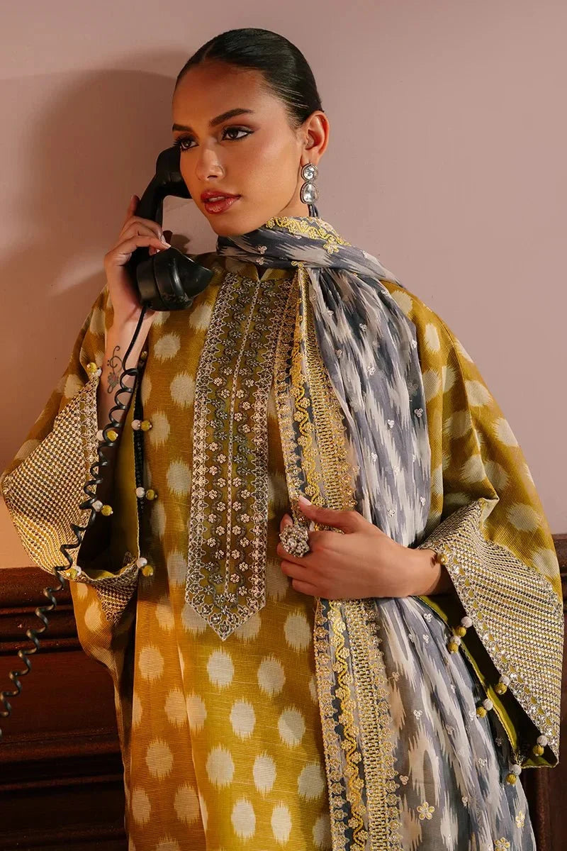 OLIVE DRAB - 4PC NET EMBROIDERED SUIT - NEW NAMAL PRET