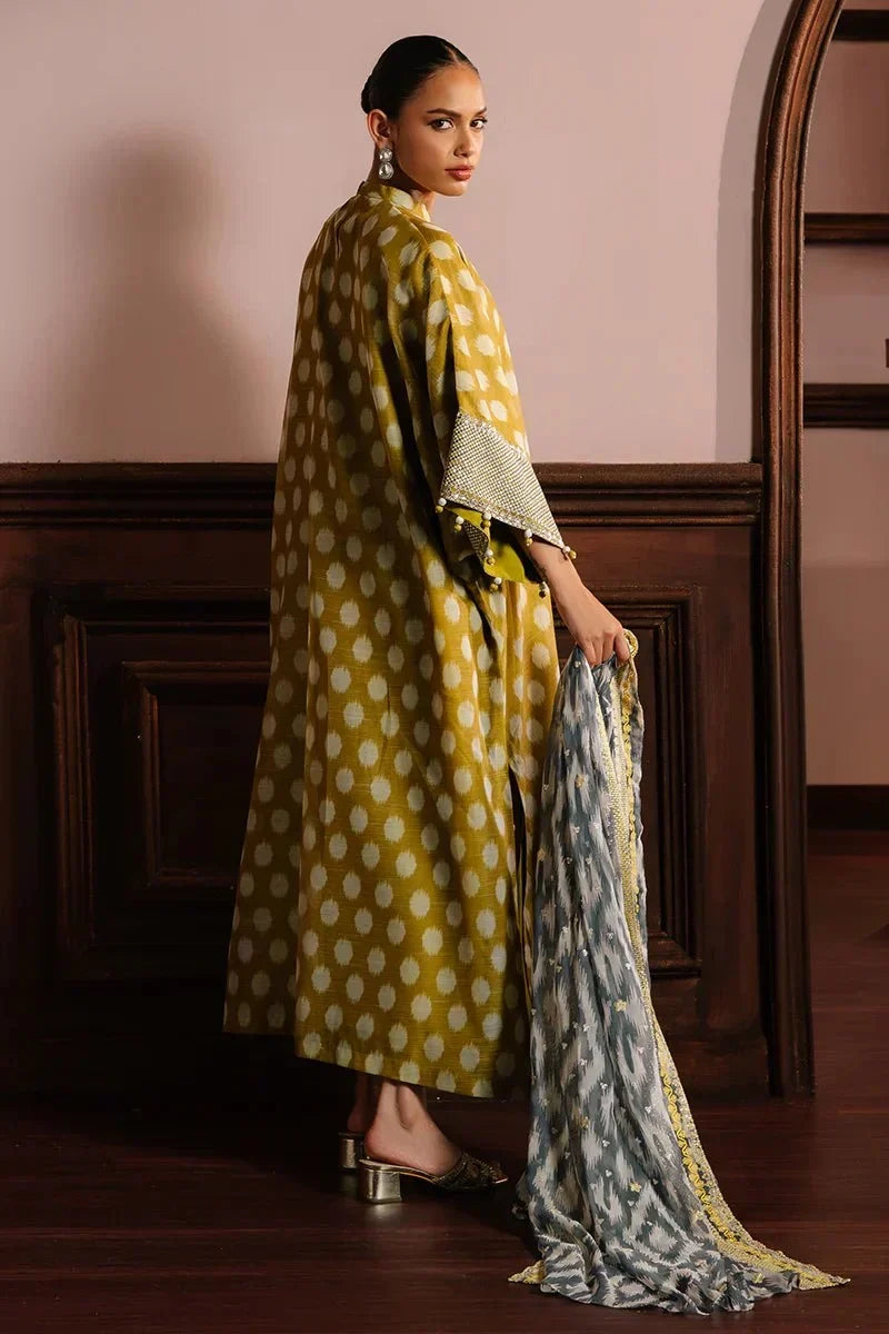 OLIVE DRAB - 4PC NET EMBROIDERED SUIT - NEW NAMAL PRET