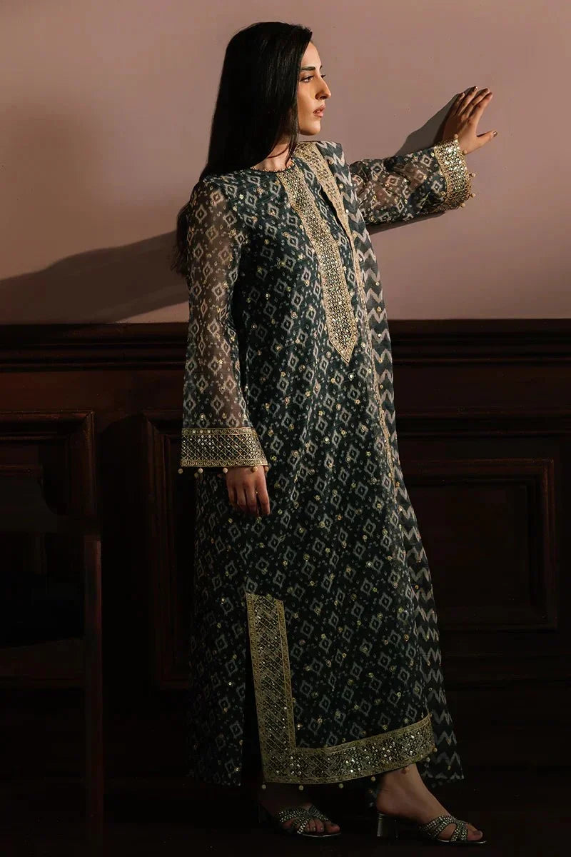 TEAL NOIR - 4PC NET EMBROIDERED SUIT - NEW NAMAL PRET