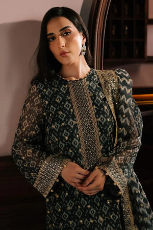 TEAL NOIR - 4PC NET EMBROIDERED SUIT - NEW NAMAL PRET
