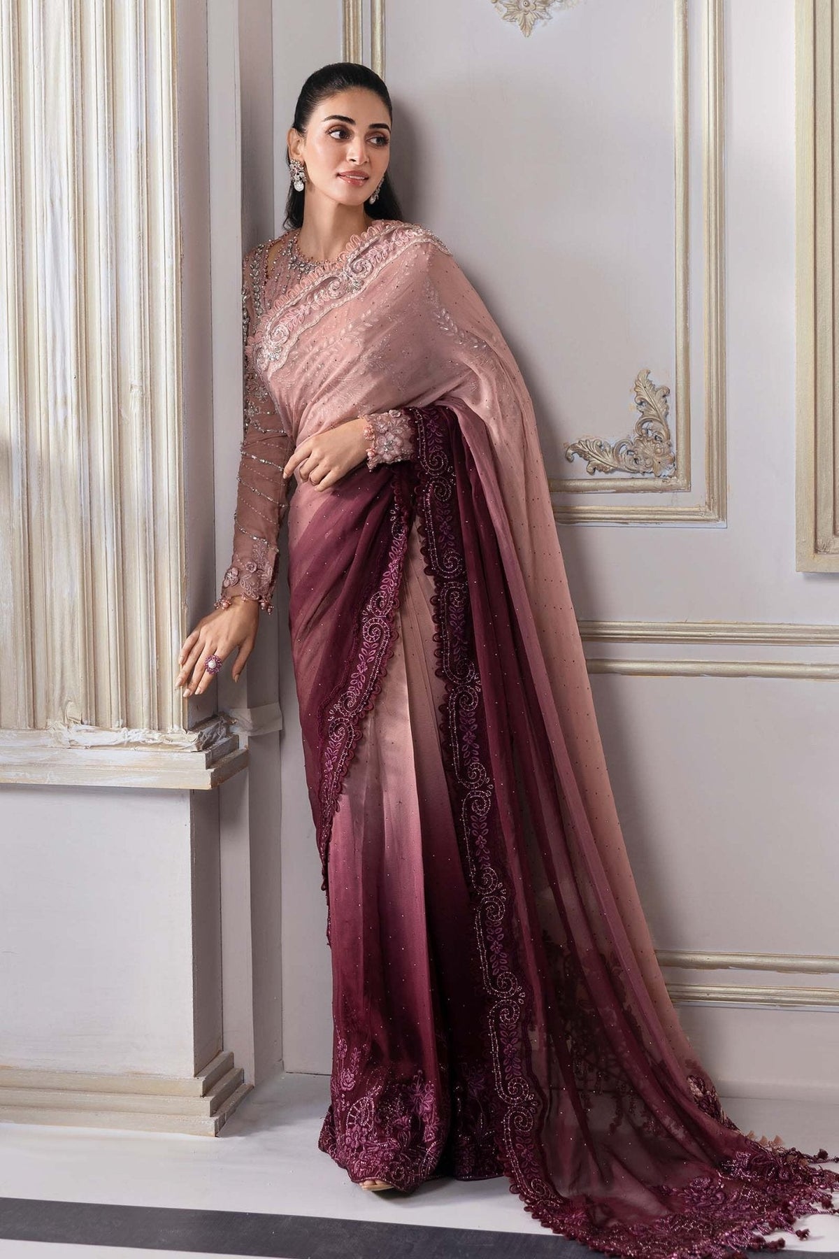 Unstitched Embroidered Chiffon Saree | BD - 3001 - NEW NAMAL PRET