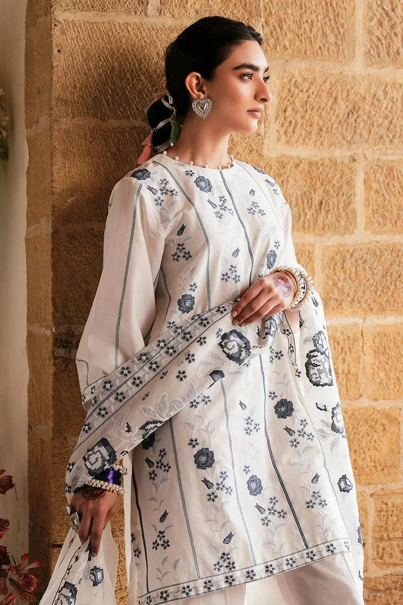 WHITE SMOKE - 3 PC EMBROIDERED LAWN SUIT - NEW NAMAL PRET