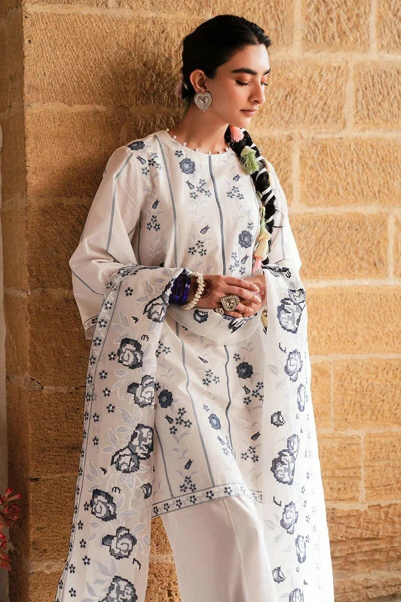 WHITE SMOKE - 3 PC EMBROIDERED LAWN SUIT - NEW NAMAL PRET